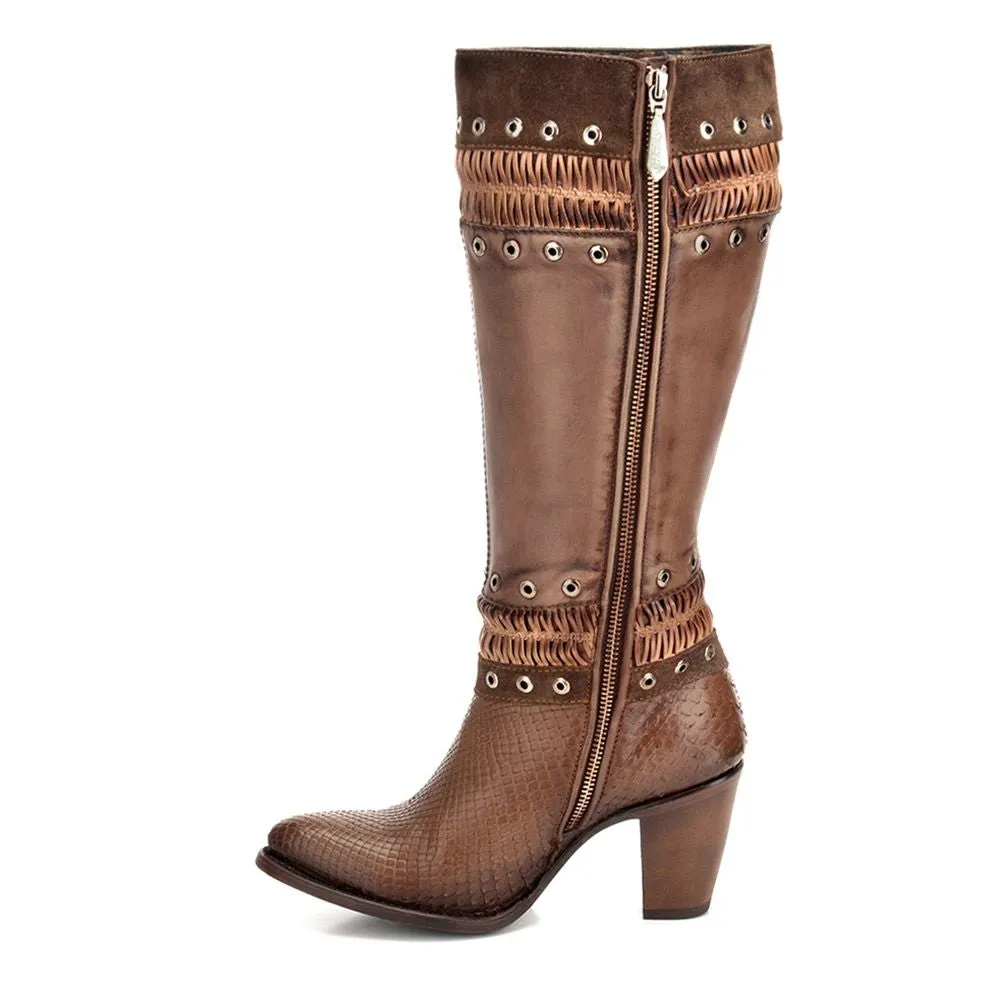 3F11PM - Cuadra taupe western cowgirl python snake boots for women