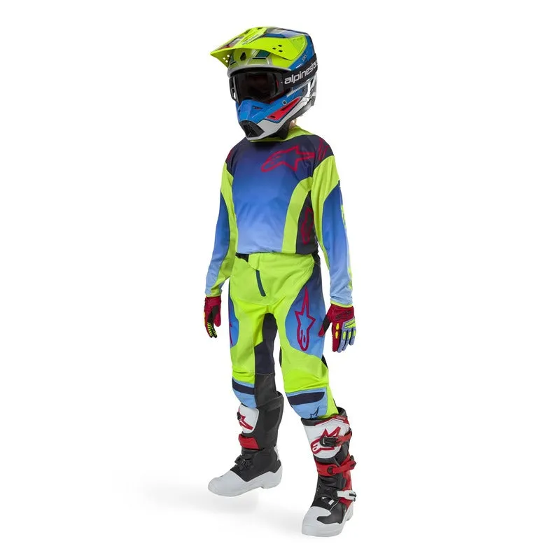 ALPINESTARS 2024 YOUTH RACER HOEN JERSEY - FLURO YELLOW BLUE NIGHT NAVY