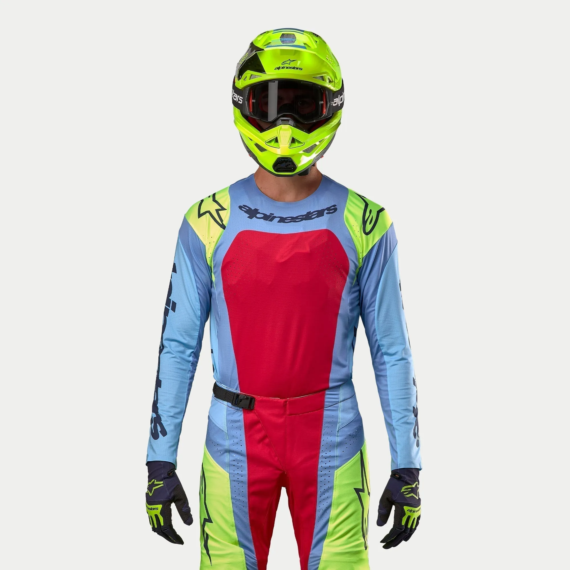 ALPINESTARS 2025 RACER HOLLOW JERSEY - LIGHT BLUE/YELLOW FLUO/RED BERRY