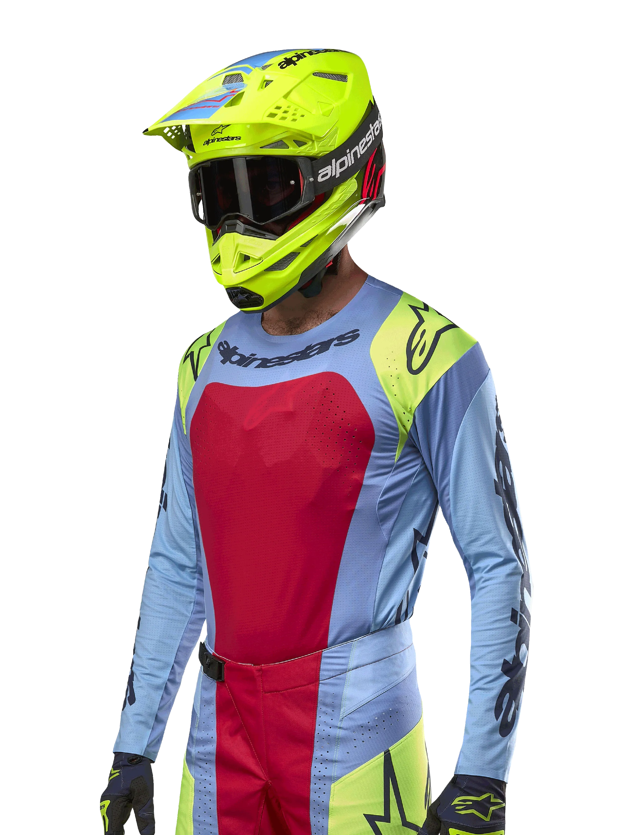 ALPINESTARS 2025 RACER HOLLOW JERSEY - LIGHT BLUE/YELLOW FLUO/RED BERRY