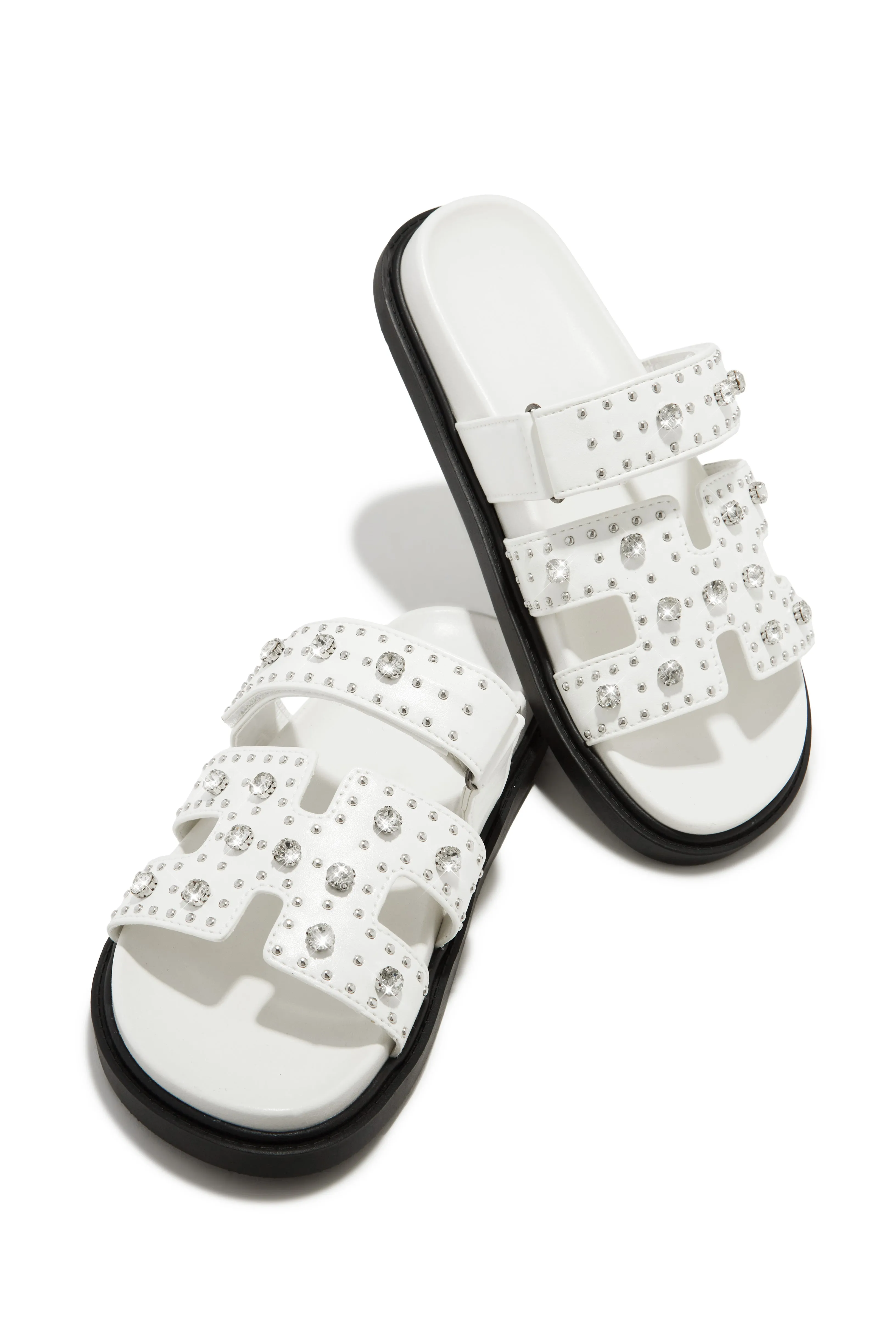 Amani Studded Embellished Slip On Sandals - White