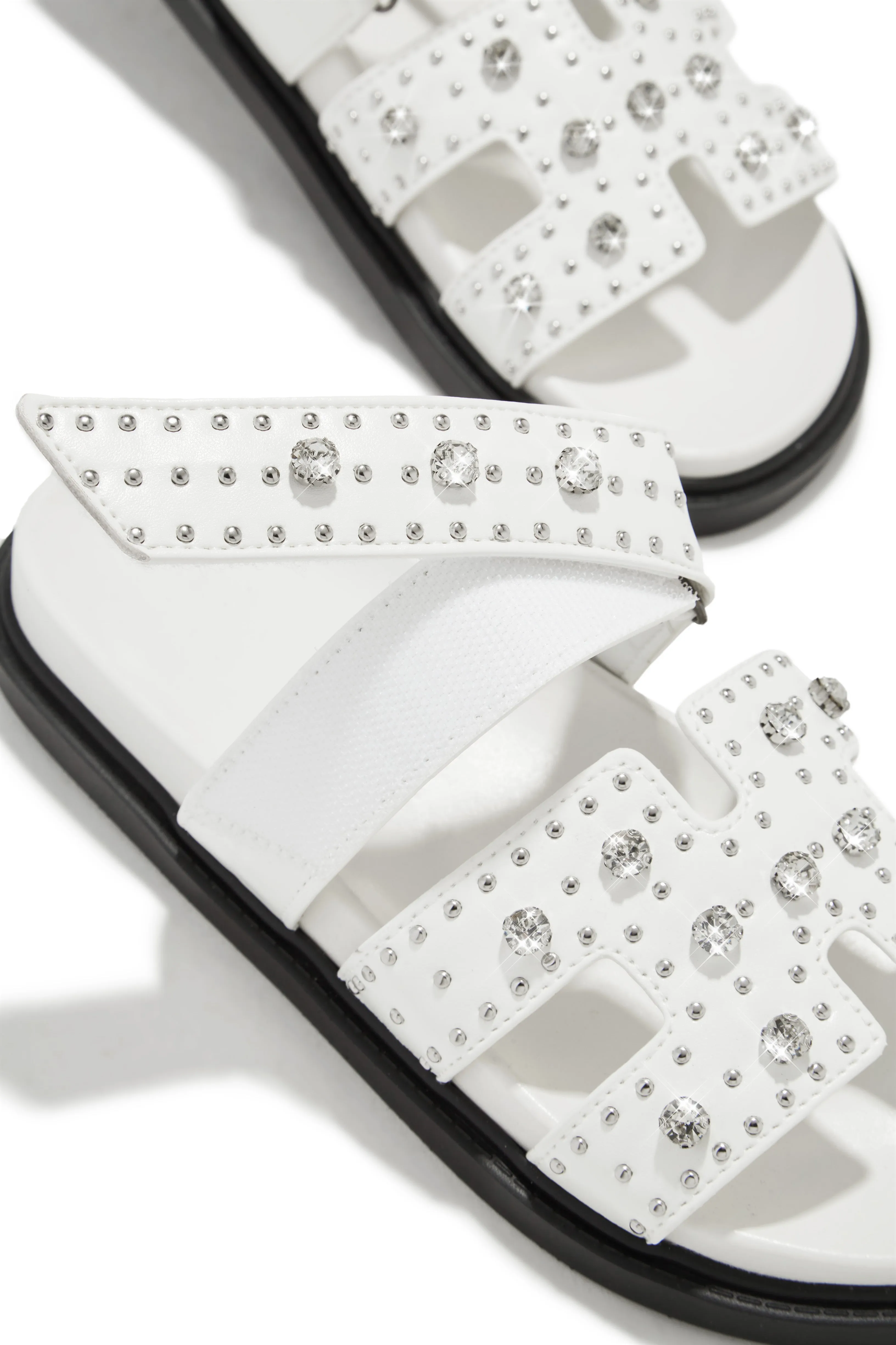 Amani Studded Embellished Slip On Sandals - White