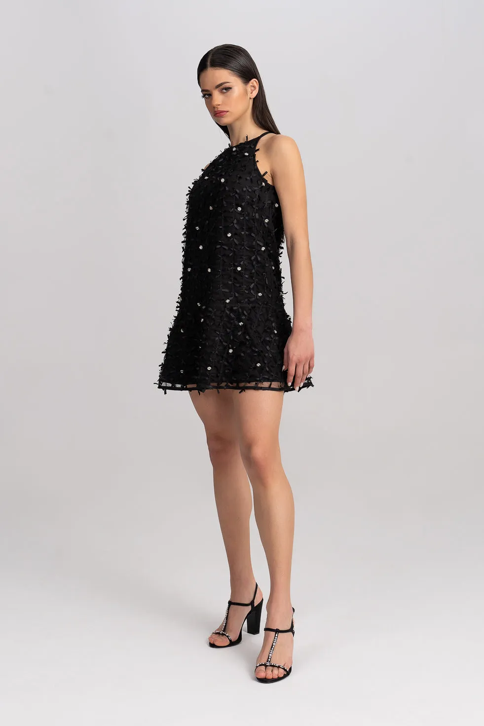 'Aminah' Crystal-Embellished Black Mini Dress