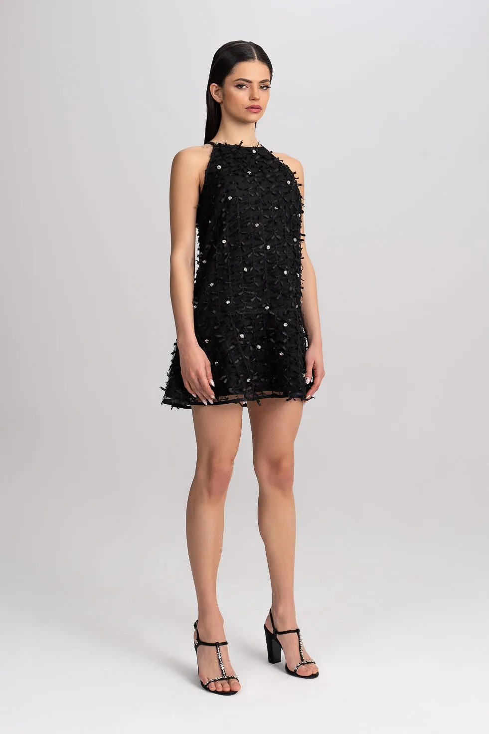 'Aminah' Crystal-Embellished Black Mini Dress