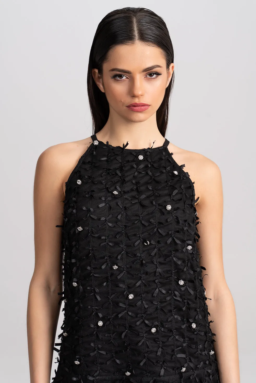 'Aminah' Crystal-Embellished Black Mini Dress