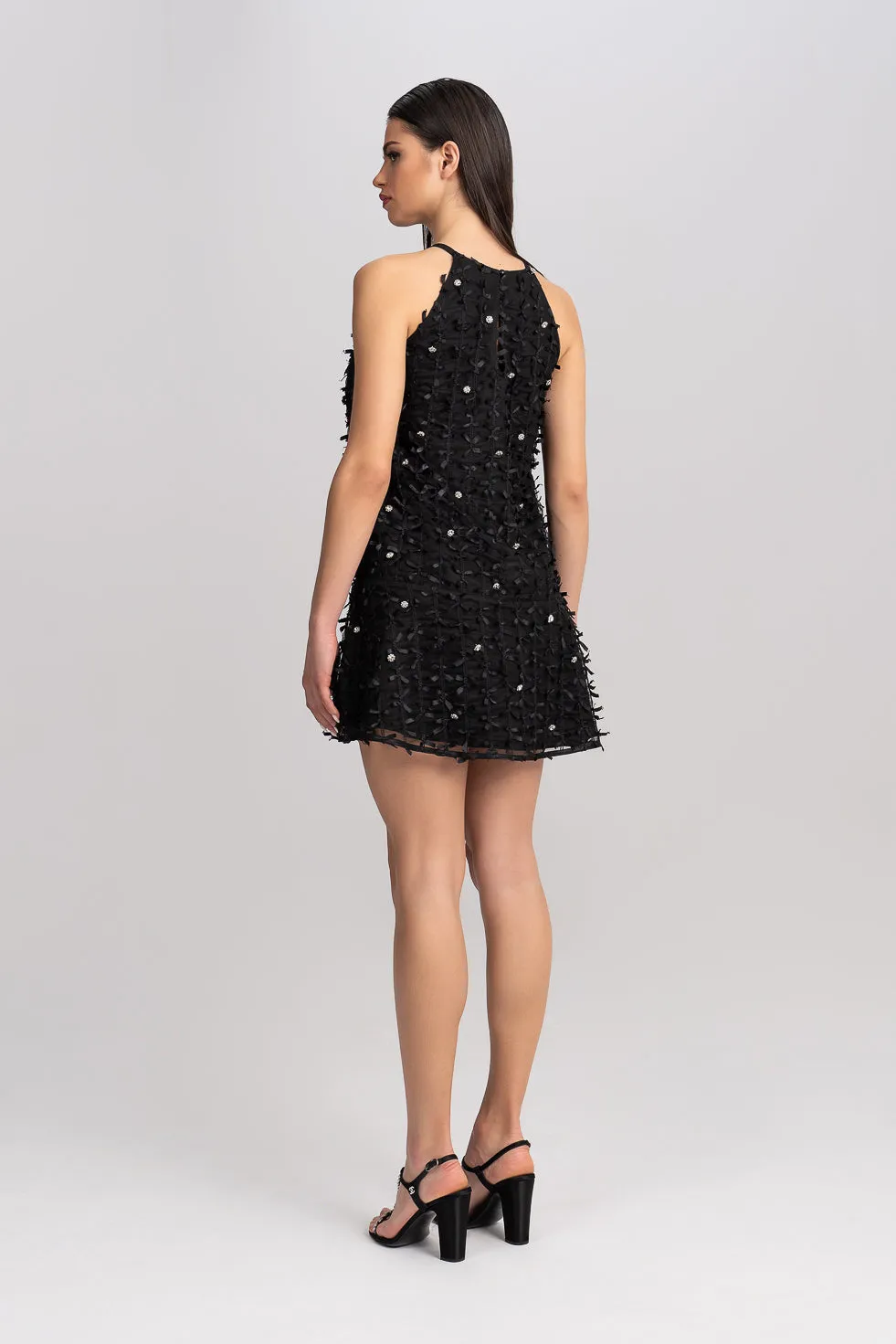 'Aminah' Crystal-Embellished Black Mini Dress