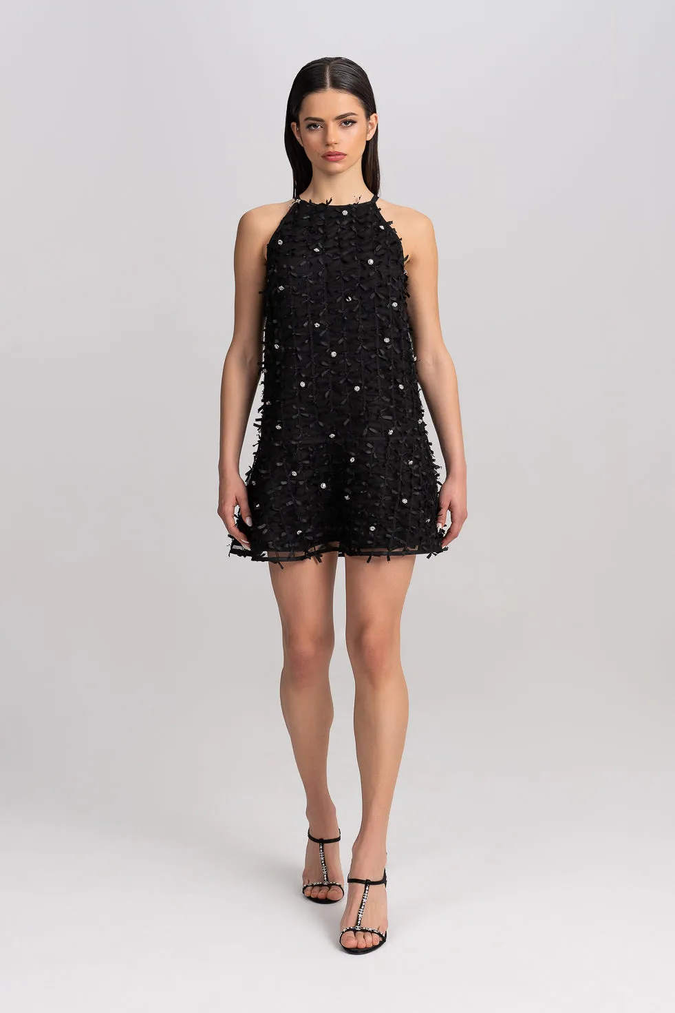 'Aminah' Crystal-Embellished Black Mini Dress