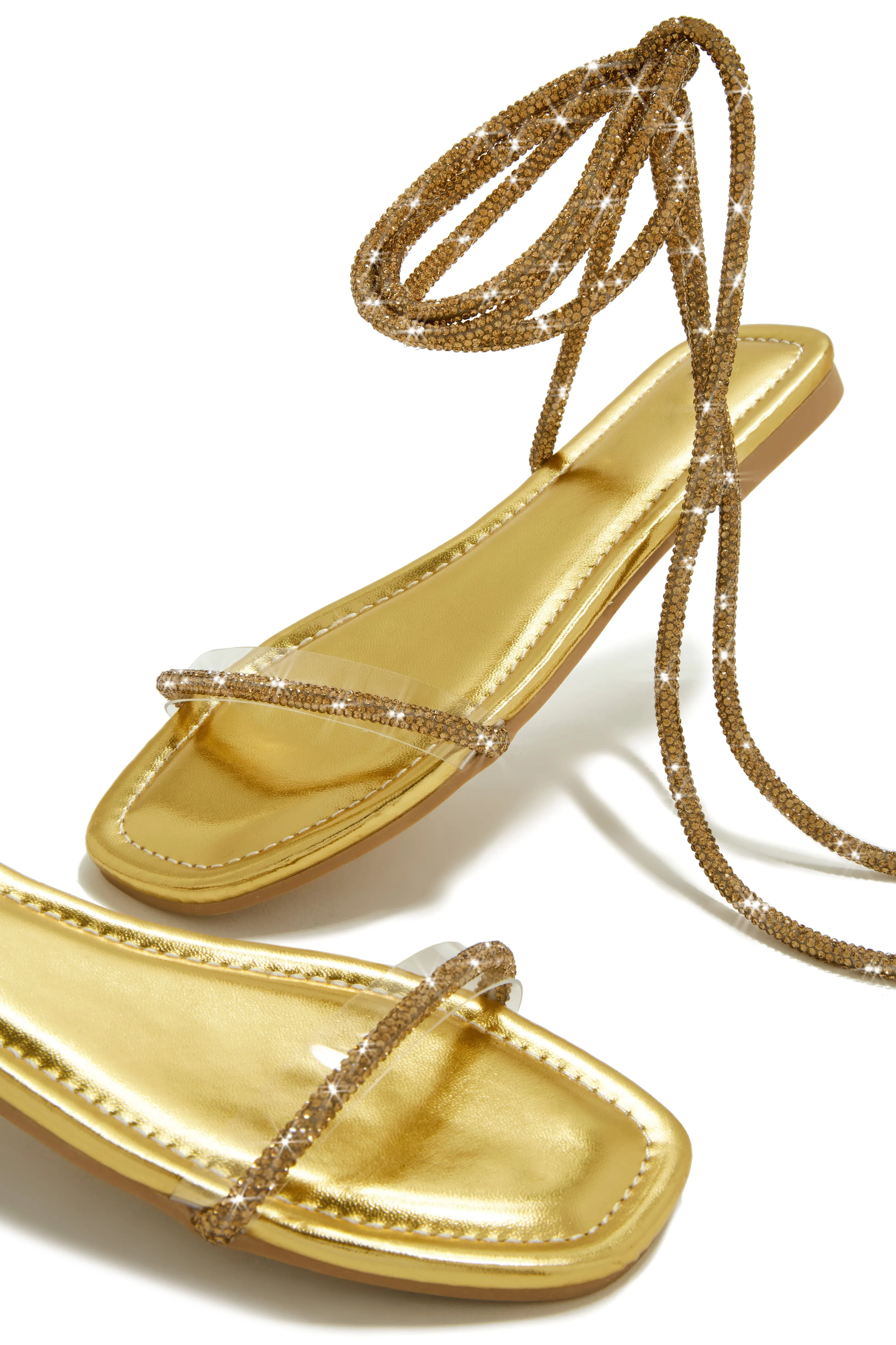 Aruba Island Embellished Lace Up Sandals - Gold