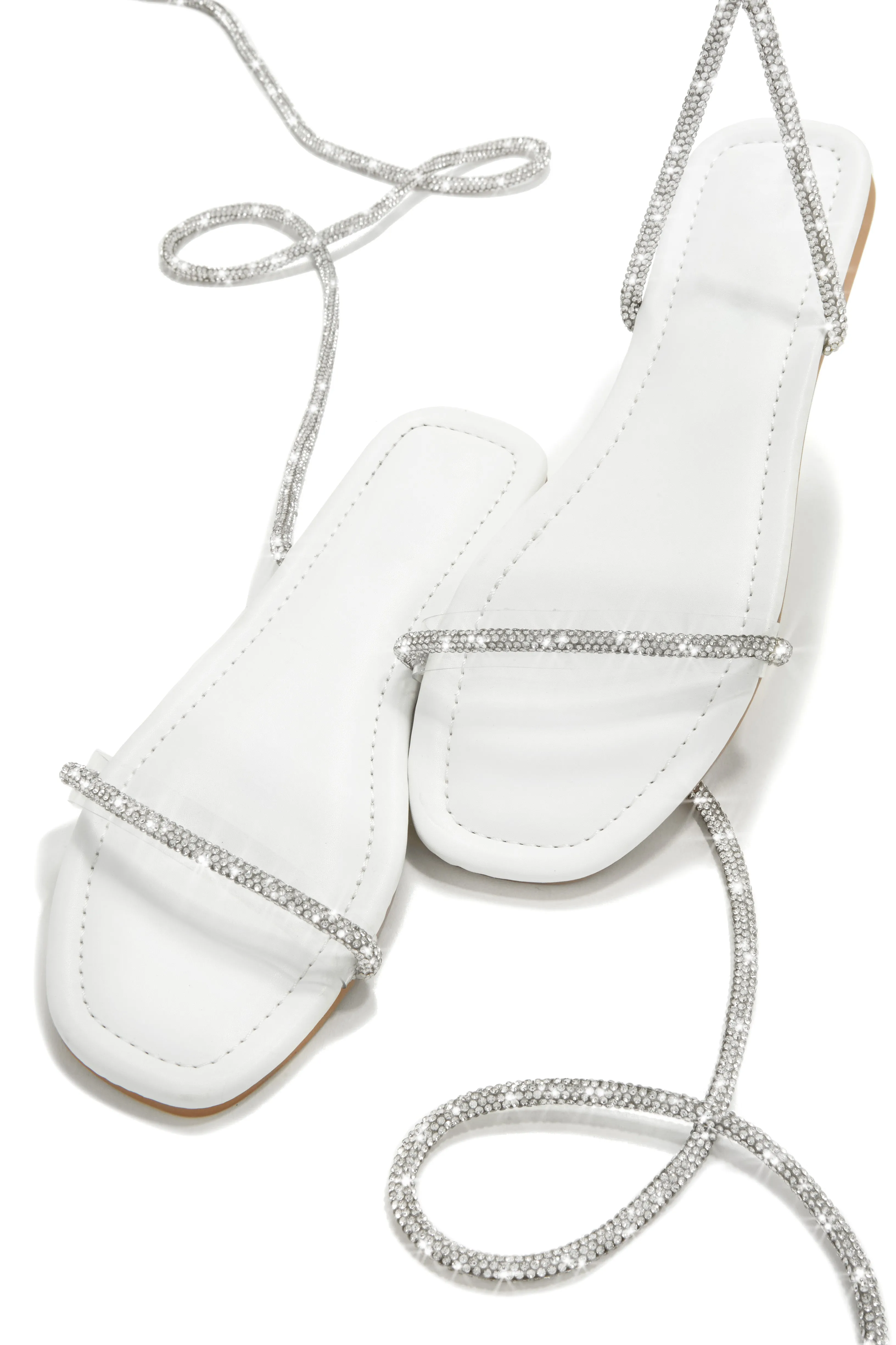 Aruba Island Embellished Lace Up Sandals - White