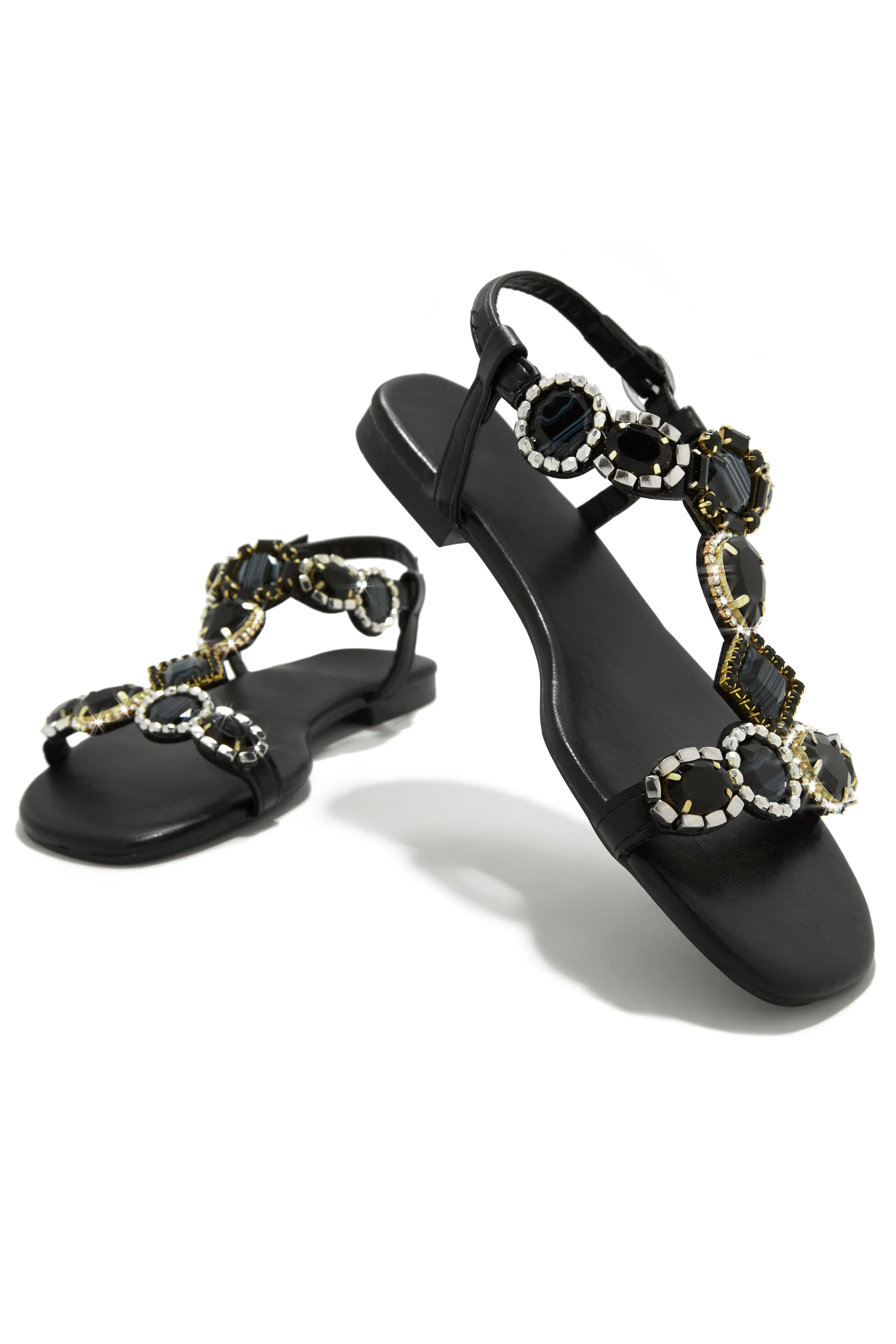 Aruba Sunset Stone Embellished Sandals - Black