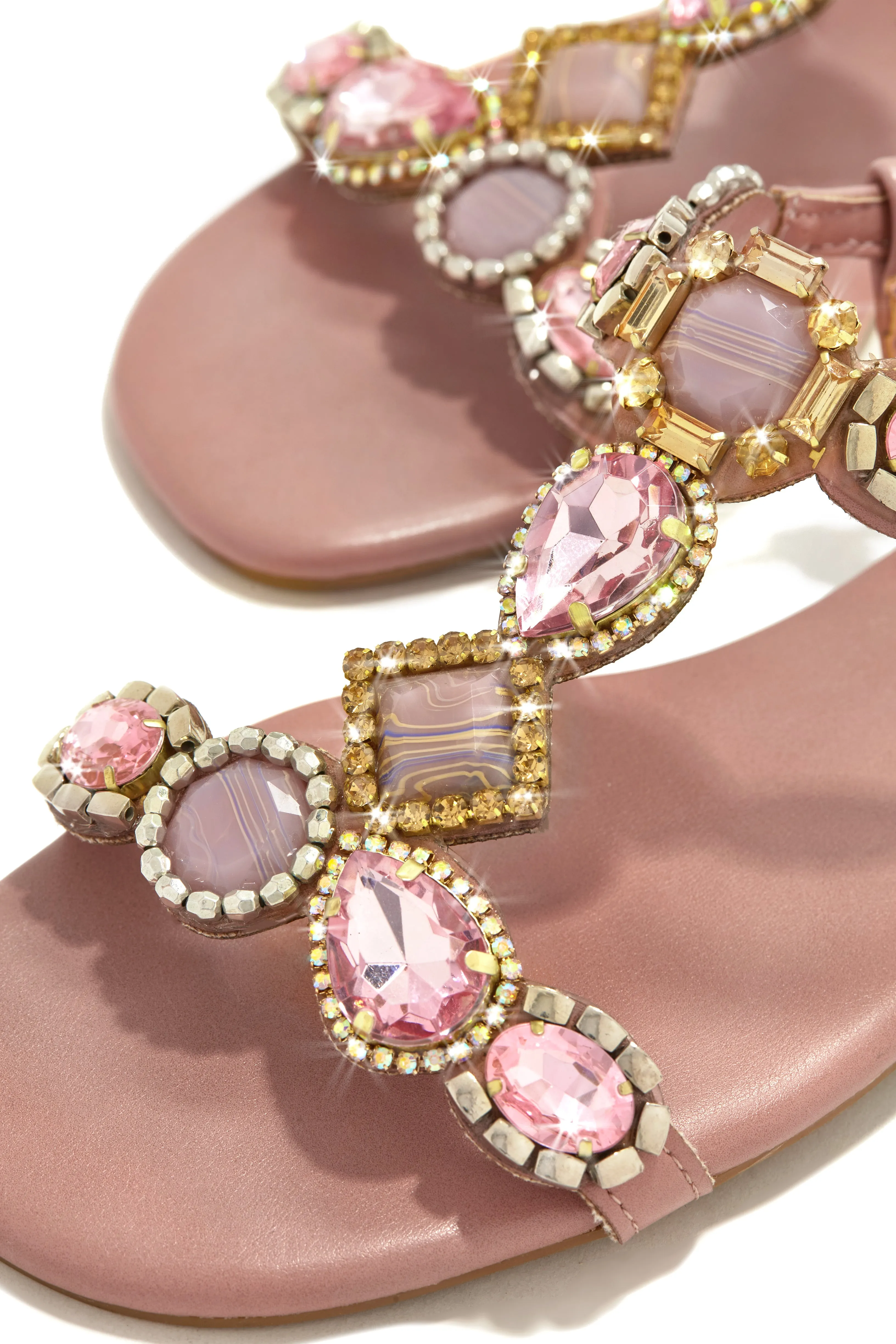 Aruba Sunset Stone Embellished Sandals - Blush