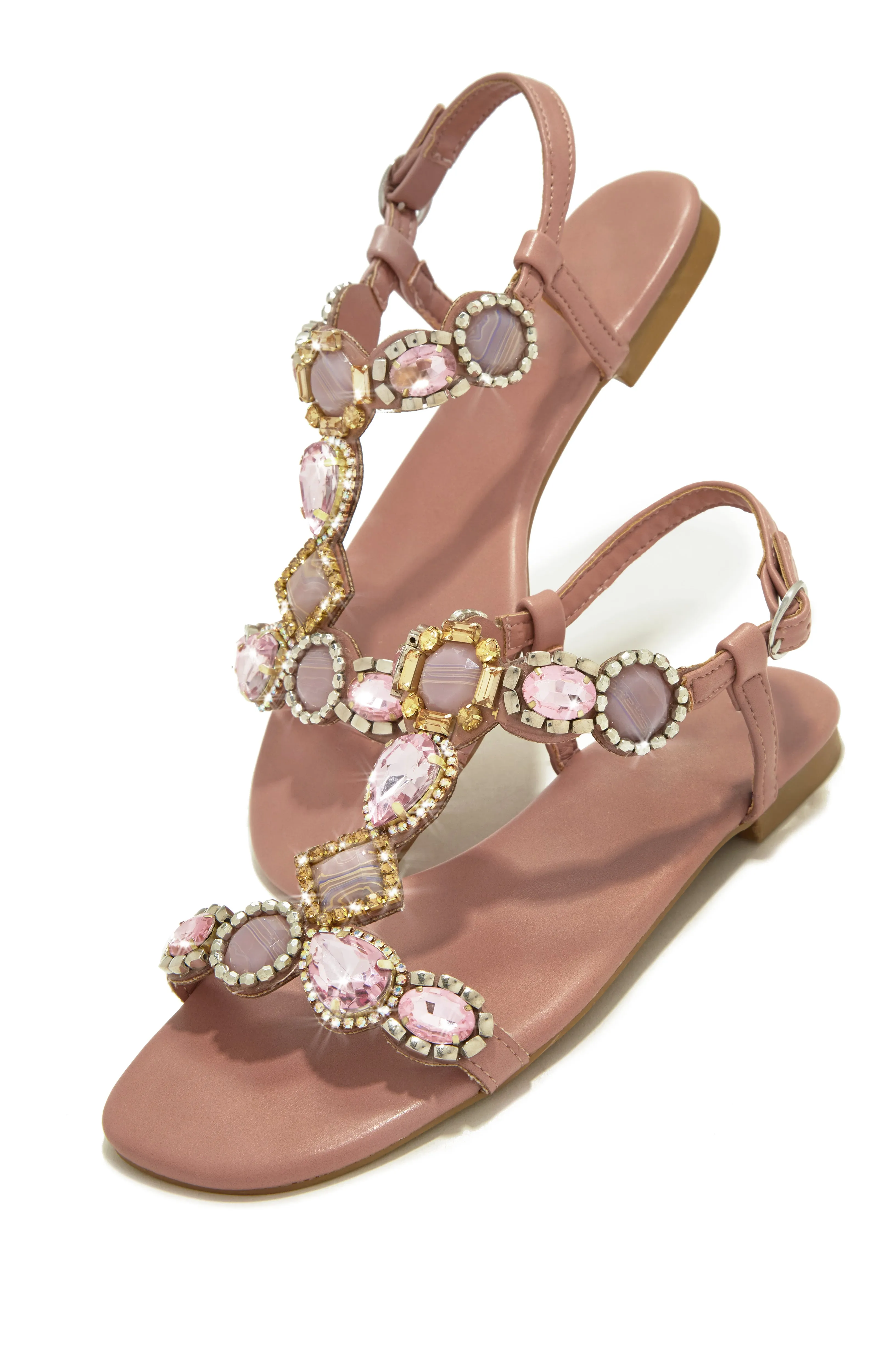 Aruba Sunset Stone Embellished Sandals - Blush