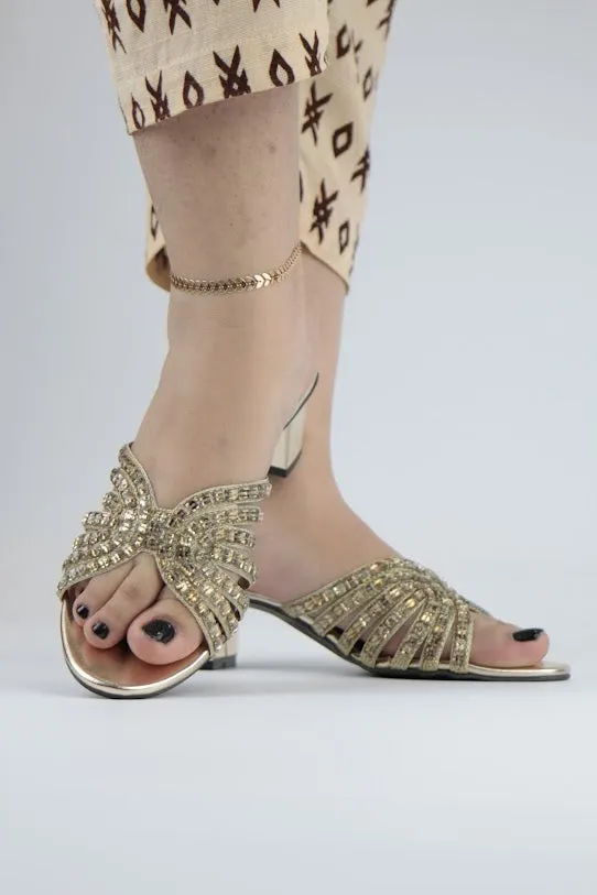 Aurian Stone Embellished Hand-Embroidered Block Heel Sandals