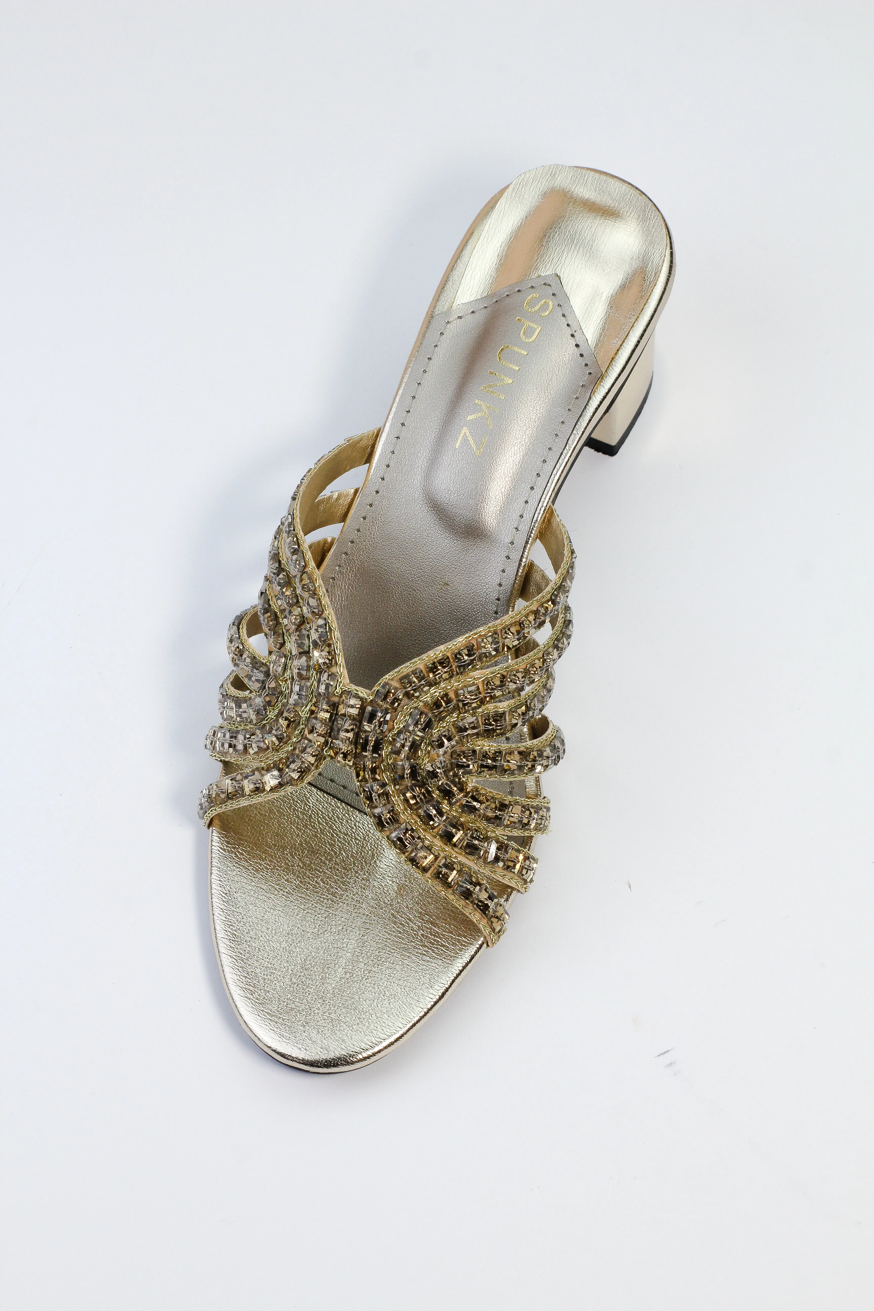 Aurian Stone Embellished Hand-Embroidered Block Heel Sandals