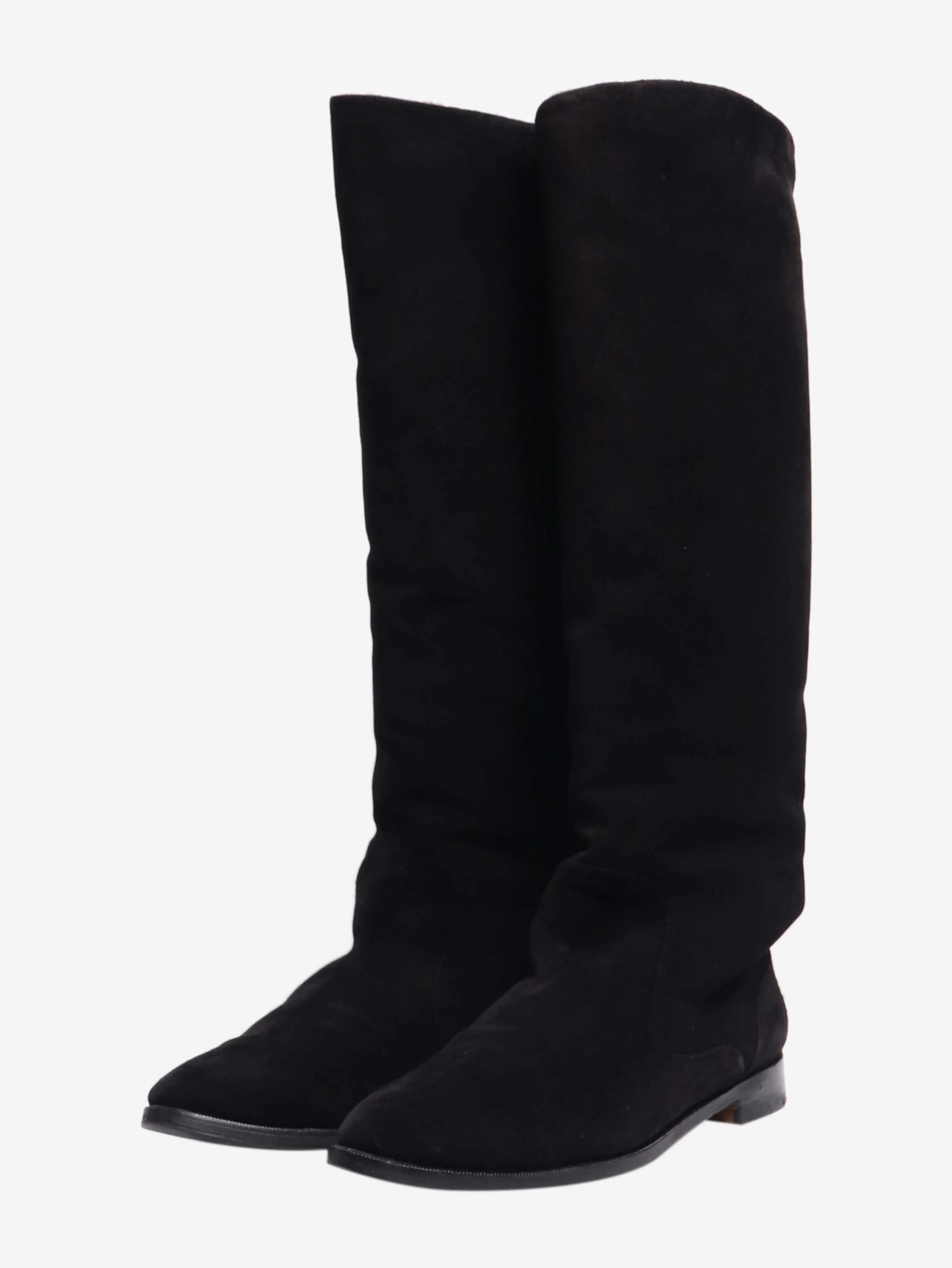 Black suede fur-lined knee-high boots - size EU 40.5