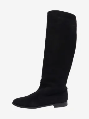 Black suede fur-lined knee-high boots - size EU 40.5