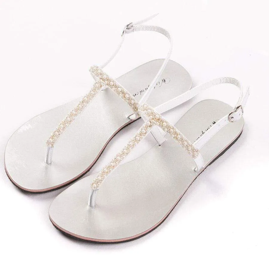 Boho Beaded Sandals White