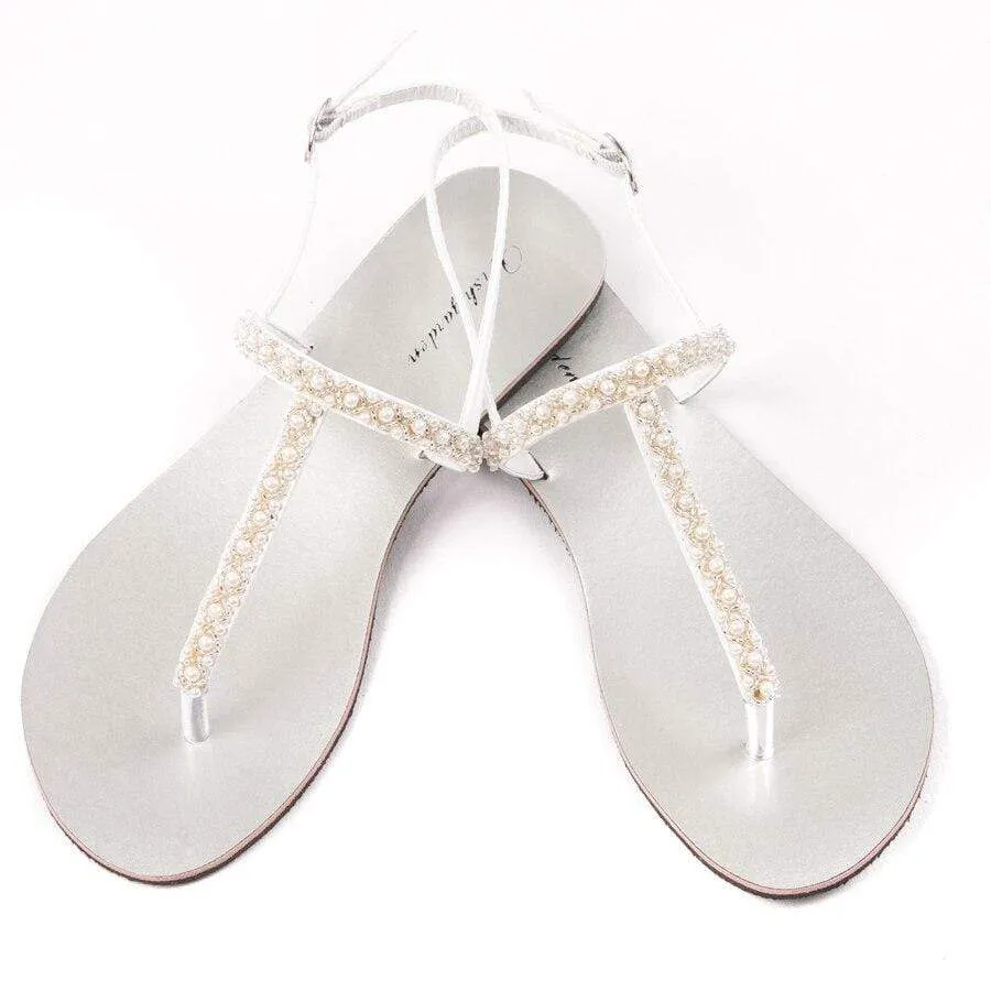 Boho Beaded Sandals White