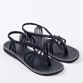 Boho Black Handwoven Braided Flat Sandals