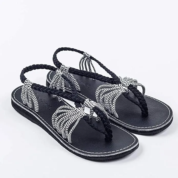 Boho Black Handwoven Braided Flat Sandals