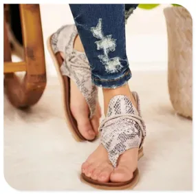 Boho Flat Sandals Snake Pattern