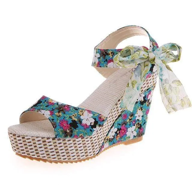 Boho Floral Wedge Sandals