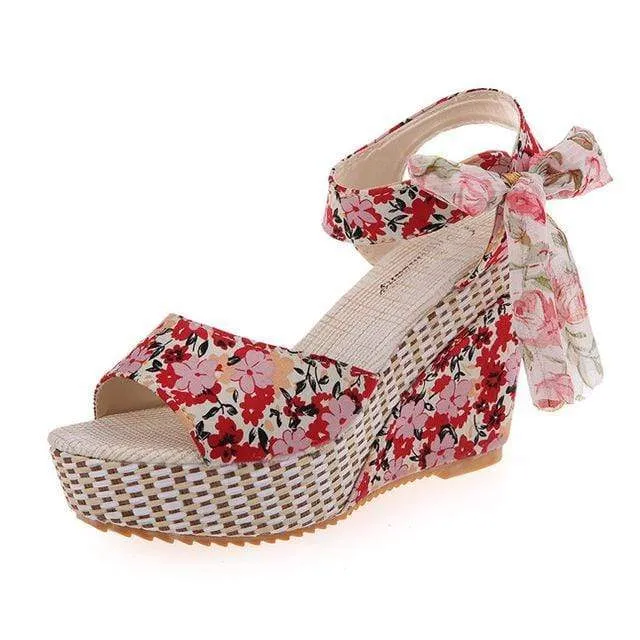 Boho Floral Wedge Sandals