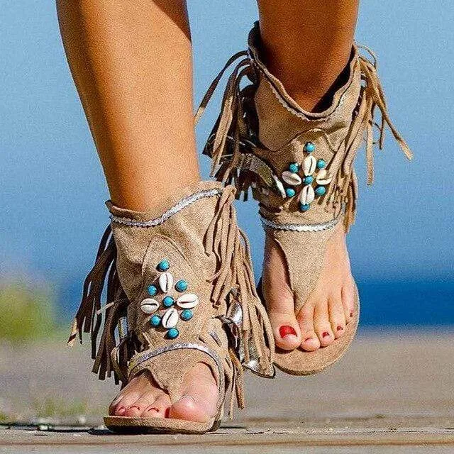 Boho Fringed Ethnic Sandals