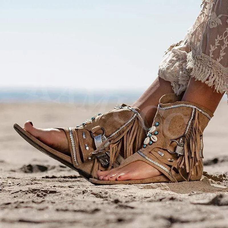 Boho Fringed Ethnic Sandals