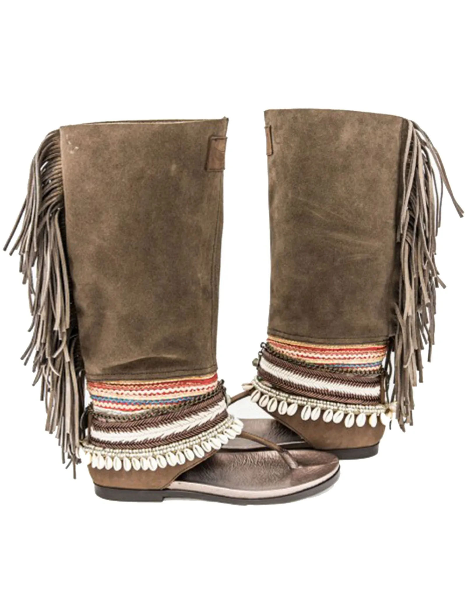 Boho High Boot Sandals - Brown