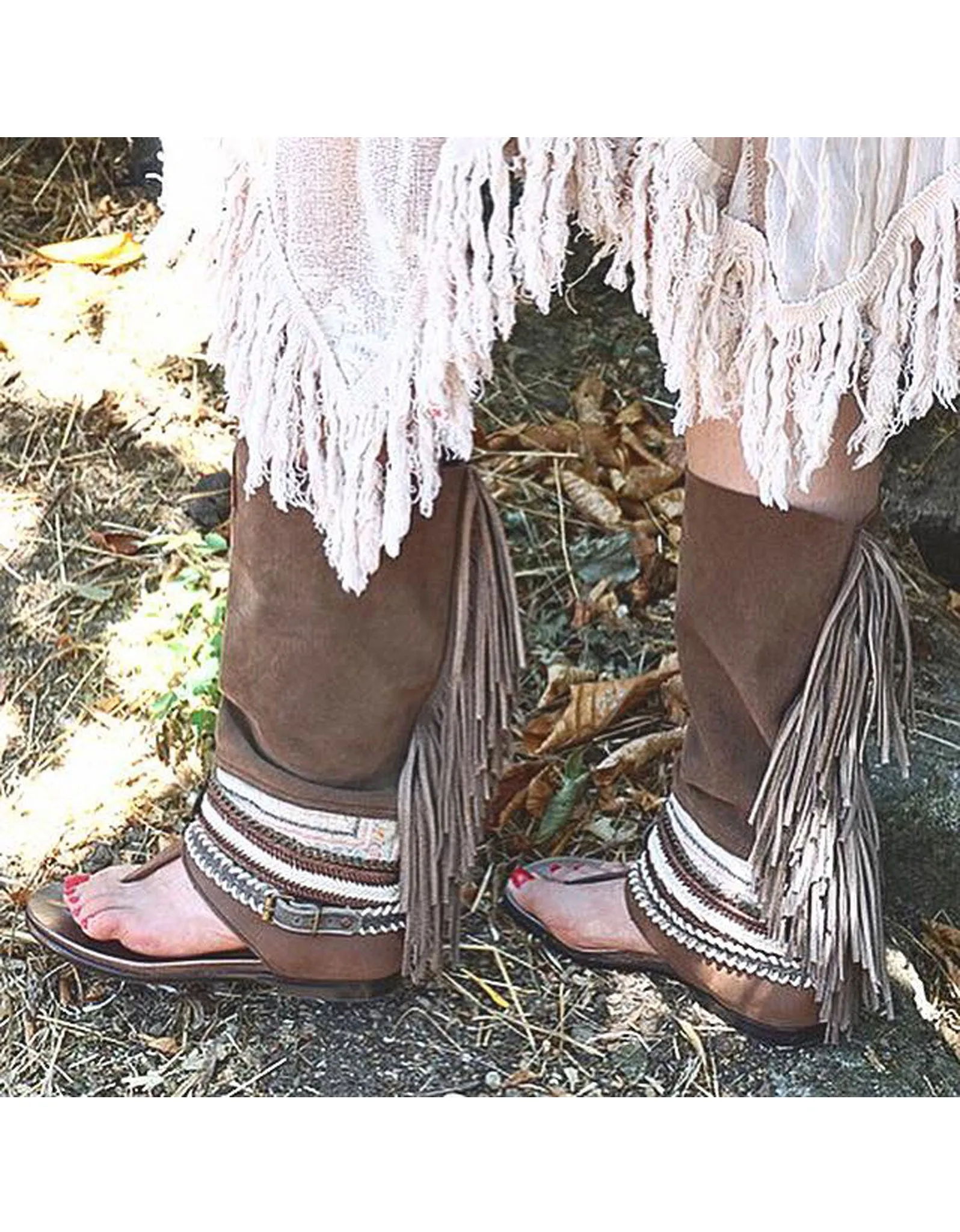 Boho High Boot Sandals - Brown