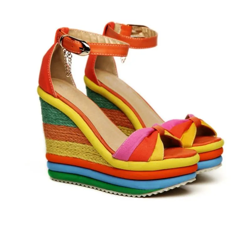 Boho Wedge Sandals Rainbow