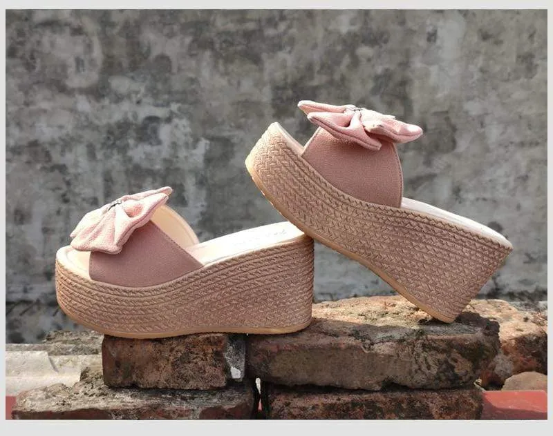 Boho Wedge Sandals with a Bow Tie