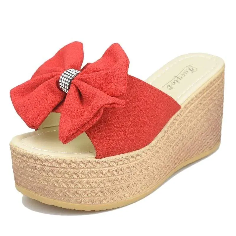 Boho Wedge Sandals with a Bow Tie