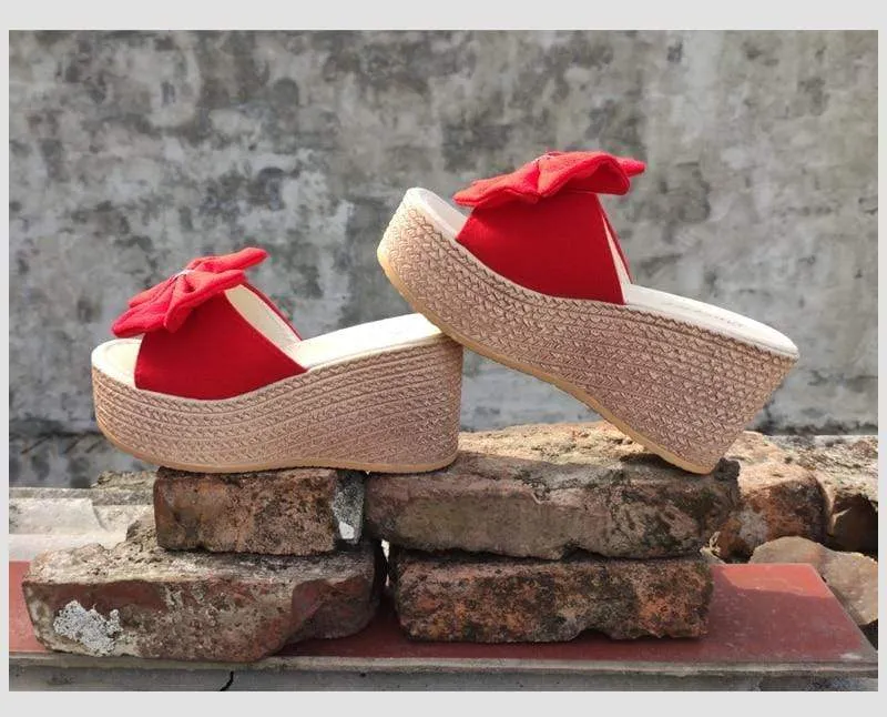 Boho Wedge Sandals with a Bow Tie