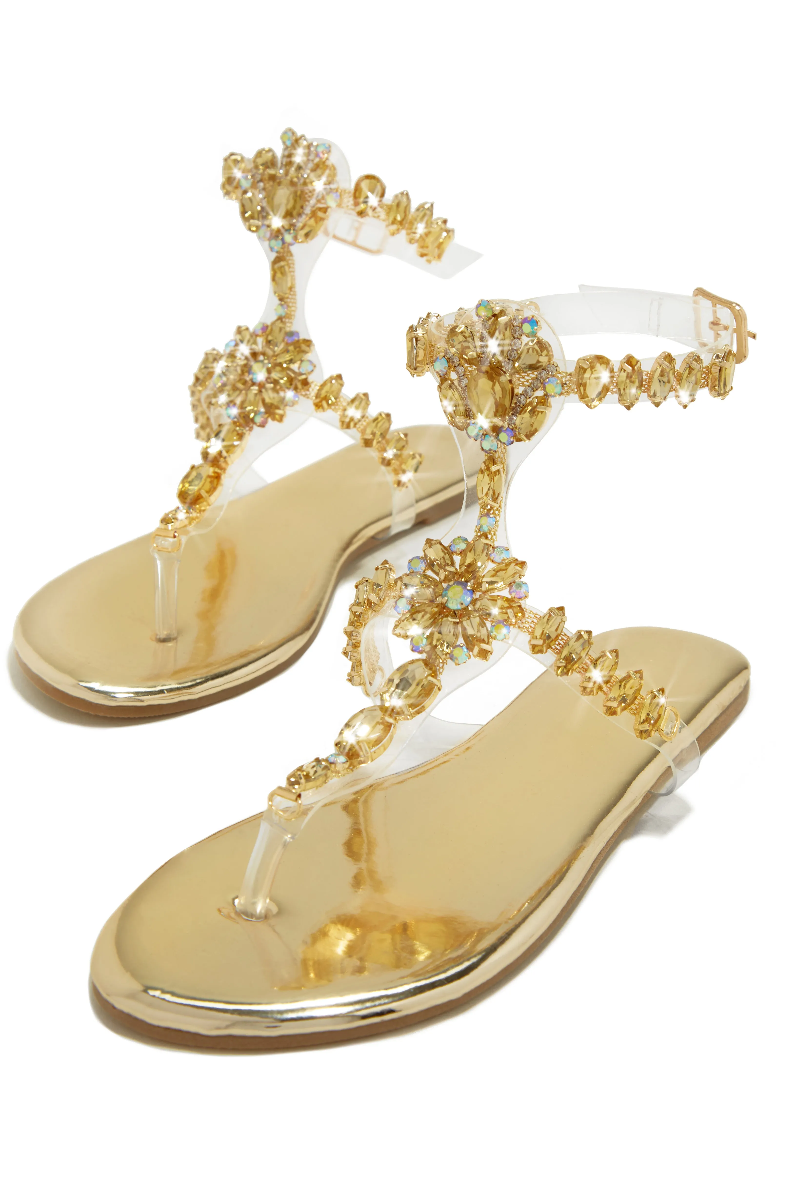 Caicos Resort Embellished Ankle Strap Sandals - Gold