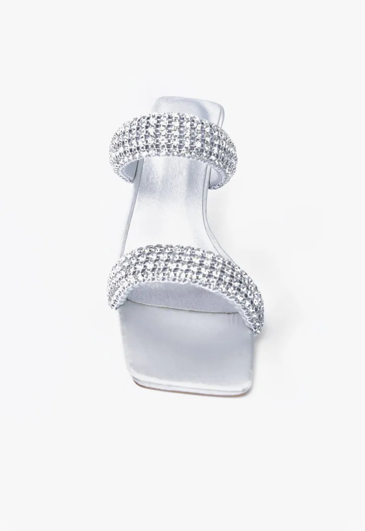 Choice Embellished Strappy Heeled Sandals Silver