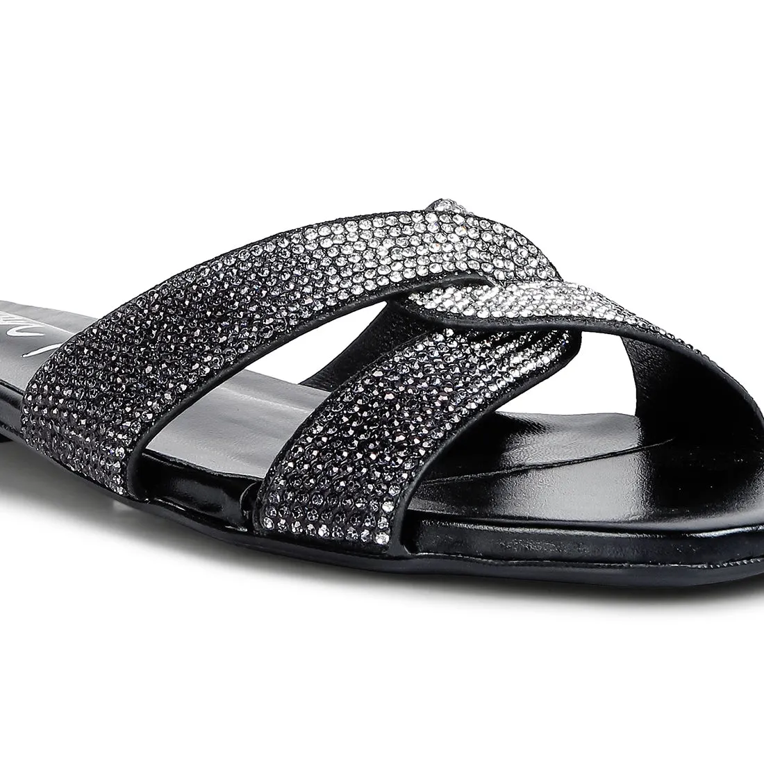 Cross Strap Rhinestone Sandals