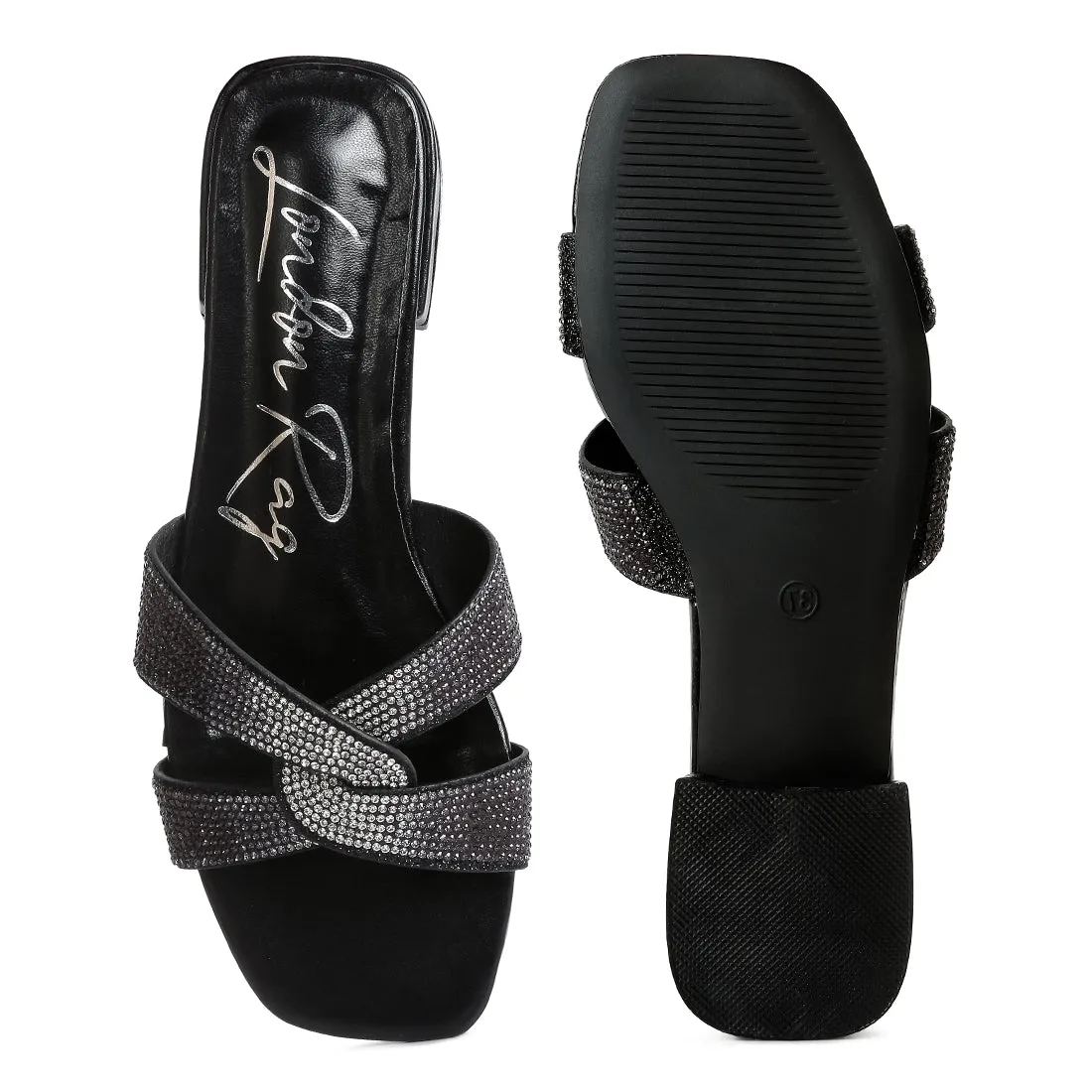 Cross Strap Rhinestone Sandals