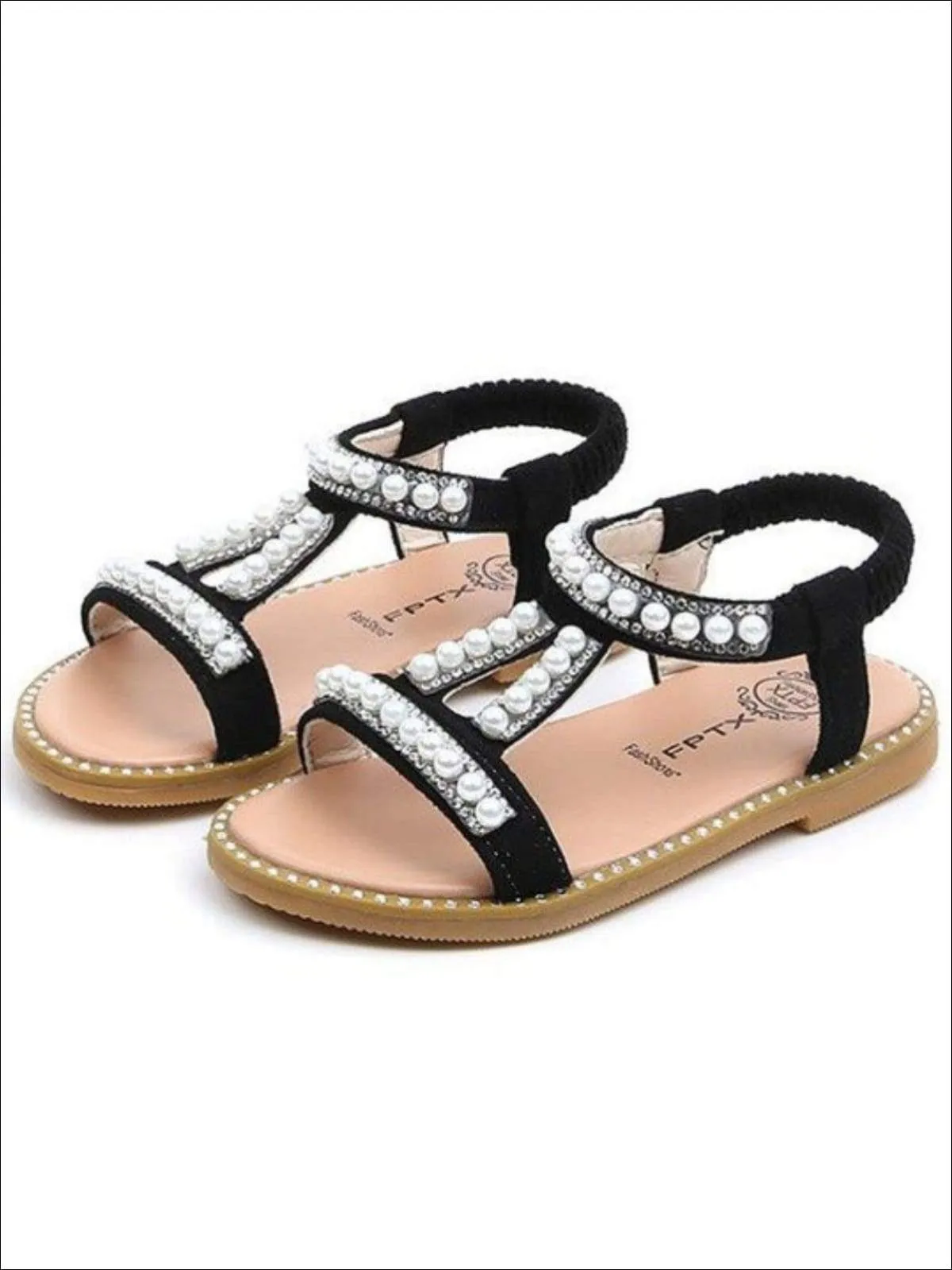 Elastic Strap Pearl Embellished Sandals By Liv and Mia