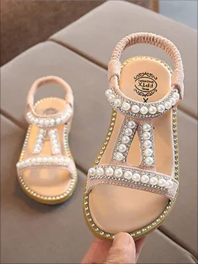 Elastic Strap Pearl Embellished Sandals By Liv and Mia