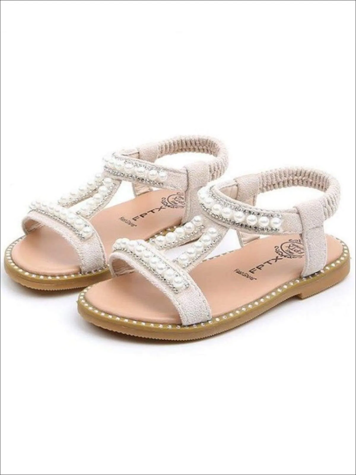 Elastic Strap Pearl Embellished Sandals By Liv and Mia