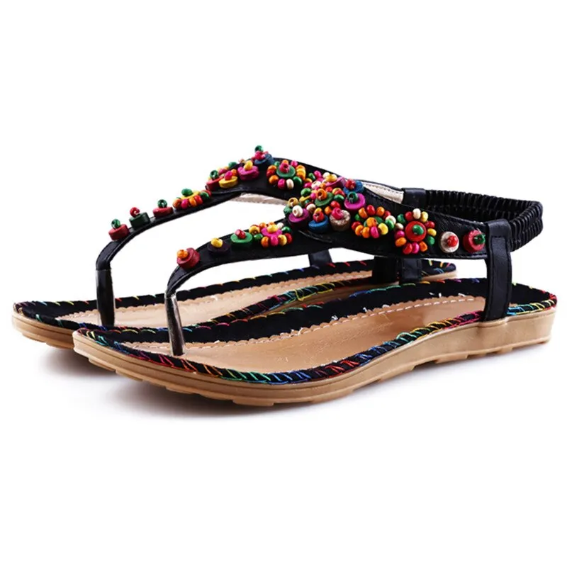 elveswallet Beads Chains Thong Gladiator Flat Sandals