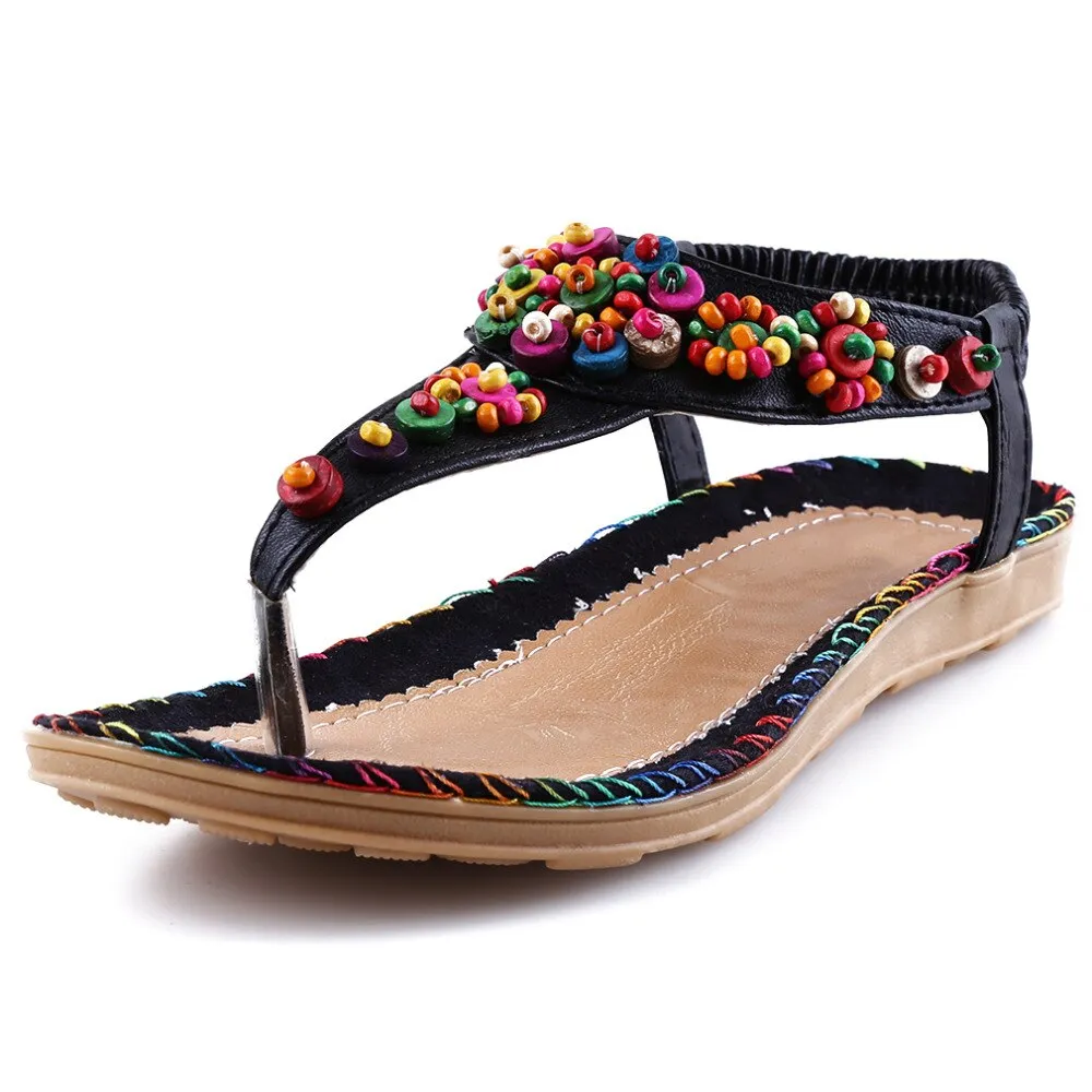 elveswallet Beads Chains Thong Gladiator Flat Sandals