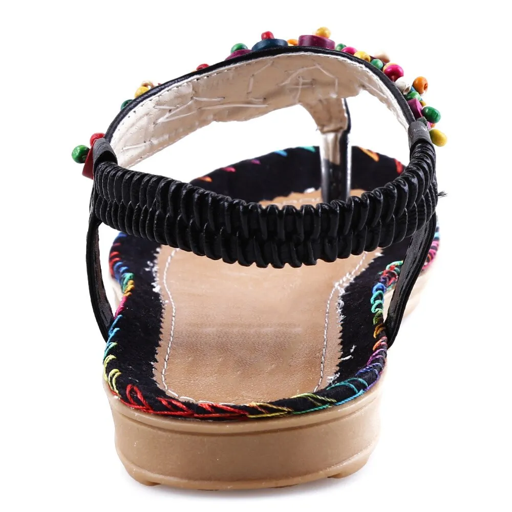 elveswallet Beads Chains Thong Gladiator Flat Sandals