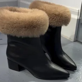 Faux Fur-Lined Leather Boots