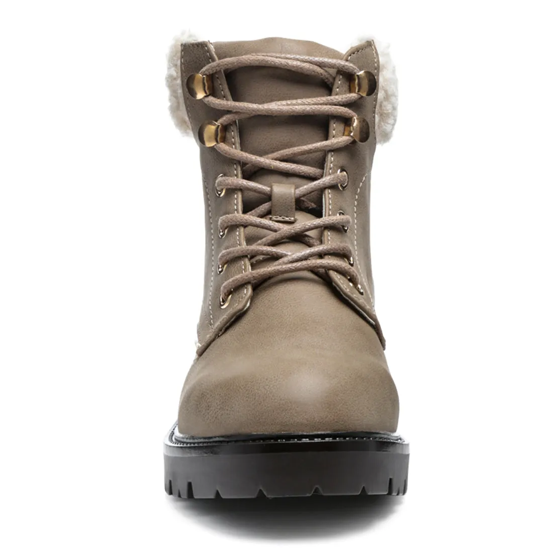 Fur Collared Biker Boots in Taupe