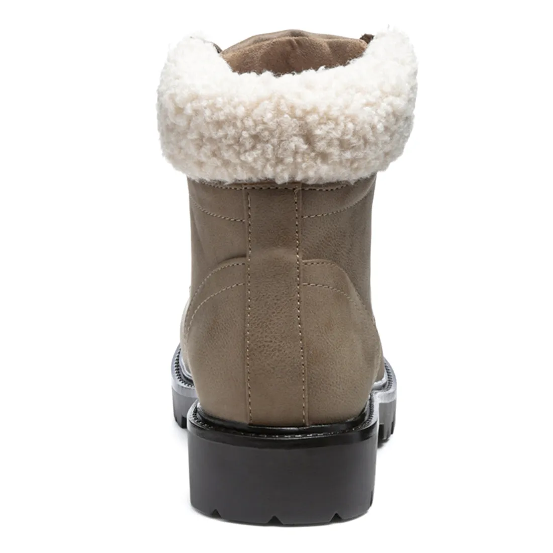 Fur Collared Biker Boots in Taupe