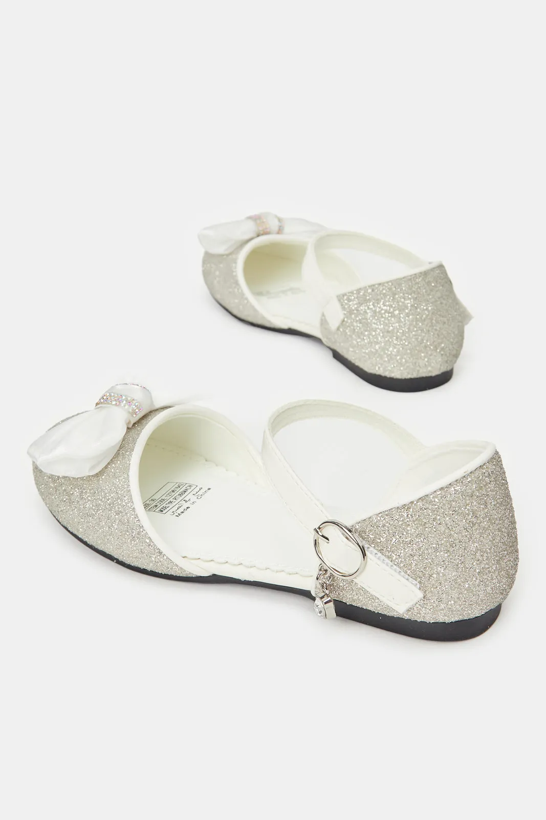 Girls Silver Glitter Bow Sandal