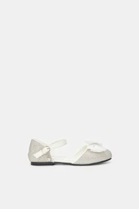 Girls Silver Glitter Bow Sandal